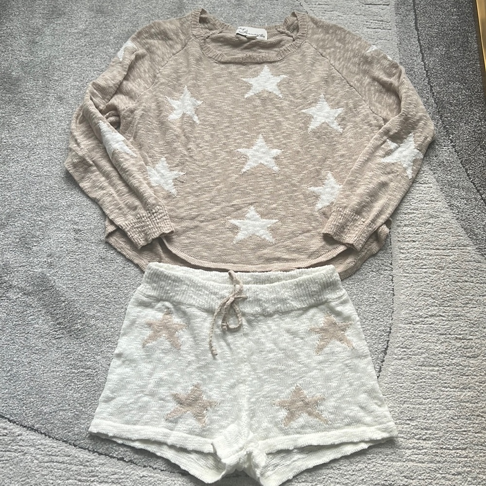Vintage Havana Tan and White Star Knit Shorts Set